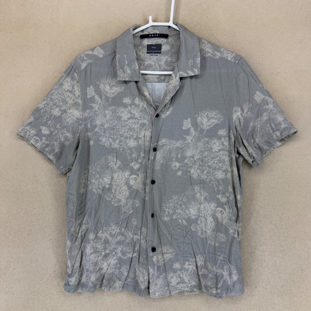 Ksubi Mens Gray‎ Floral Print Short Sleeve Button Up Shirt Medium